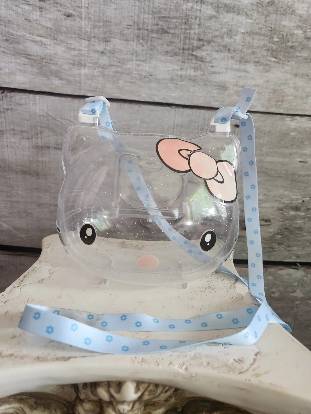 Hello Kitty Clear Crossbody Bag with Pink Bow and Light Blue Strap